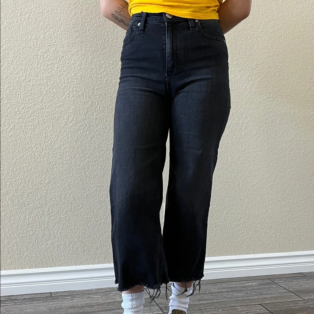 BDG Urban Outfitters Black distressed Flared cropped high waisted denim Jeans - Picture 1 of 7